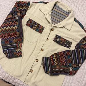 Cream and multi colored retro boho jacket
